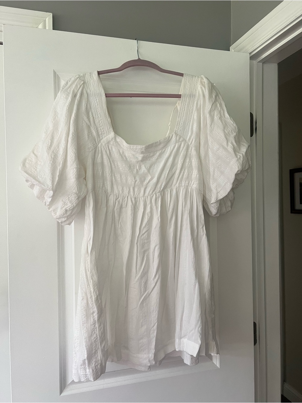 Free People White Puff Sleeve Square Neck Women’s mini Dress